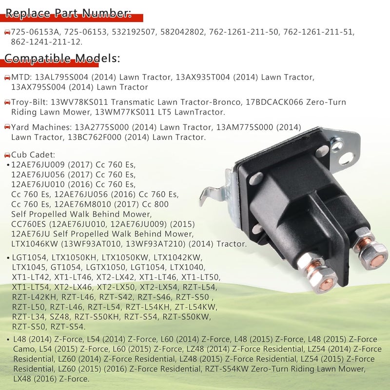 Predep 925-06119C 725-04227 Ignition Switch Module with Key for Cub Cadet XT1 XT2 LTX/Troy-Bilt/MTD Craftsman Models & 725-06153A Starter Solenoid Relay for Cub Cadet XT1 XT2 Enduro Riding Lawn Mower - Image 4